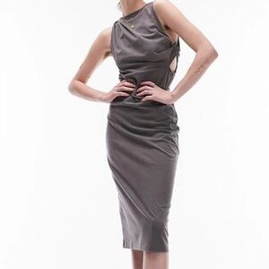 Topshop Women's Sleeveless Gray Side Cut Out T Shirt Dress Size M 8-10